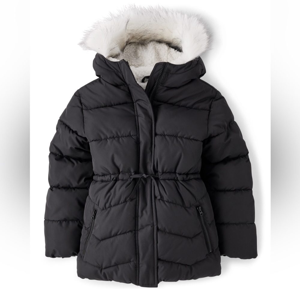 NWT Girls Long Puffer Jacket, Sz S (5/6), Black